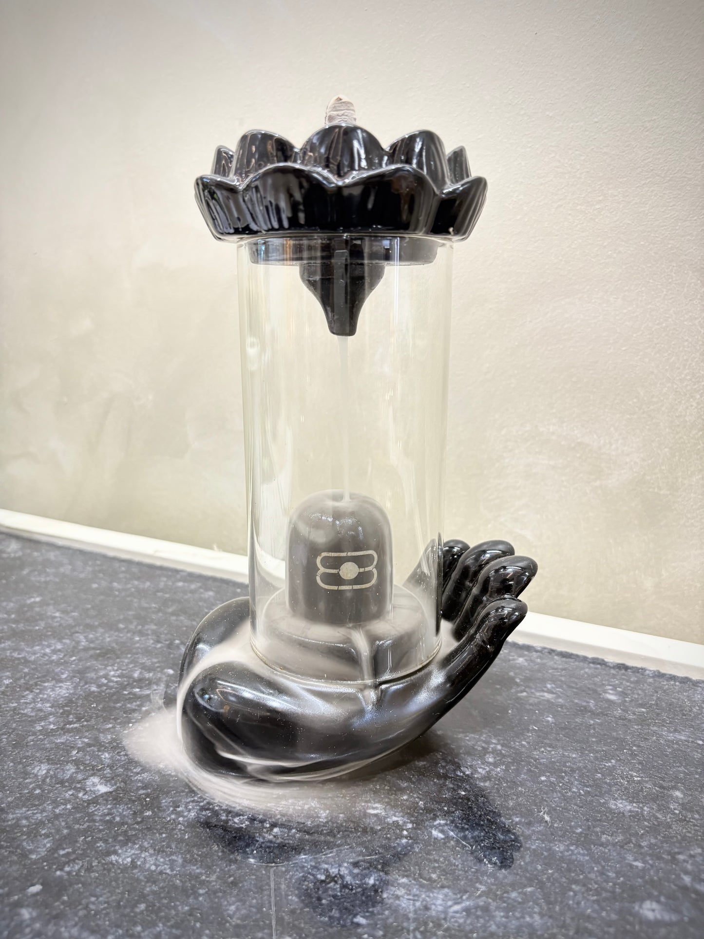 Ceramic Hand Shivling Design Backflow Smoke Fountain Incense Holder Showpiece with 10 Backflow Fragrance Cones