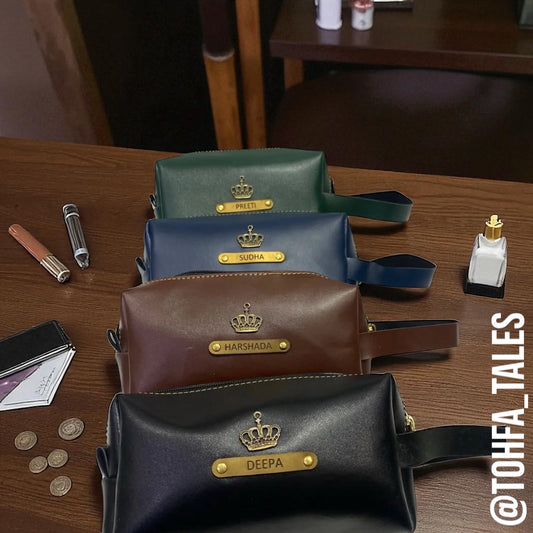 Unisex Personalised Vegan Leather Pouch – Custom Name Travel & Everyday Organiser
