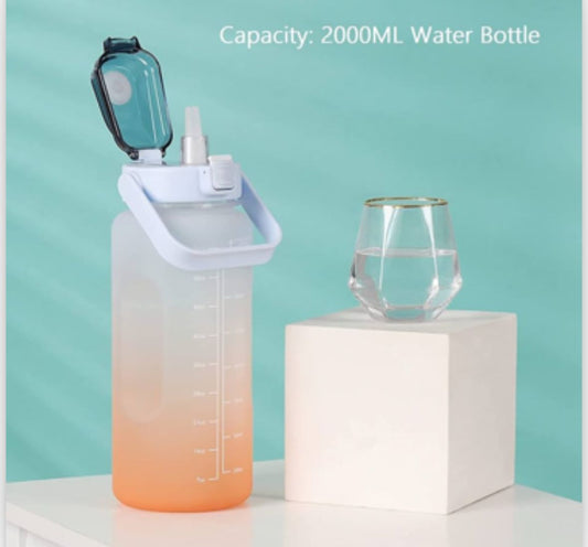 Premium Sipper Water Bottle for Adults 2 Litre with Motivational Time Marker, Leakproof Durable BPA Free Non-Toxic Tritan Water bottle for Gym, Home, Travel, Sports, Gifts and Office