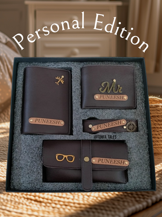 Personalised Vegan Leather Travel Gift Set – Wallet, Passport Cover, Keychain & Sunglass Case